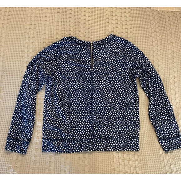 H&M Blouse Navy Black Floral Size X Small ? Stylish Zipper Back Long Sleeve - Picture 5 of 10